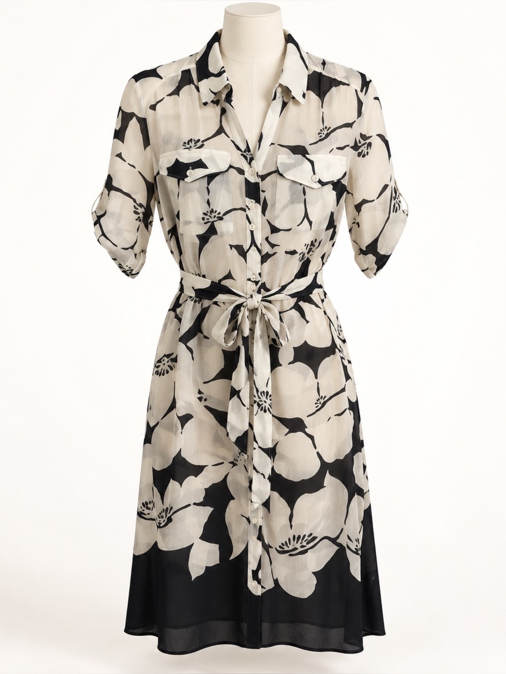 Saltaire Floral Print Black and White Sheer Dress NO SLIP Sz. 12